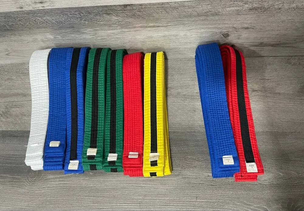 Lot of 9 Martial Arts Rank Belts Karate Taekwondo Sizes 1 & 2 Mixed Black Stripe